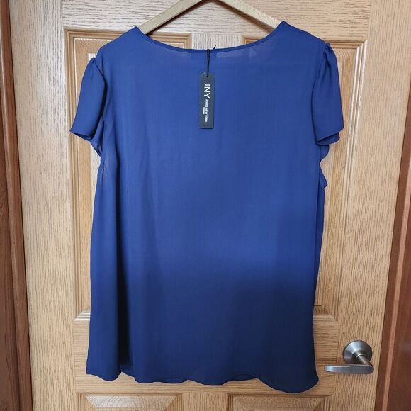 Jones New York JNY Plus Size 2X Navy Blue Flutter Cap Sleeve Flowy Blouse NWT - Picture 6 of 9